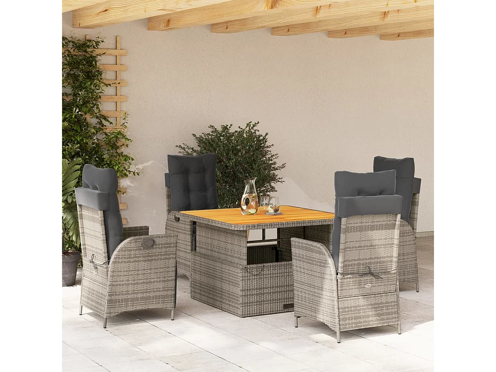 5-delige Tuinset met kussens poly rattan grijs