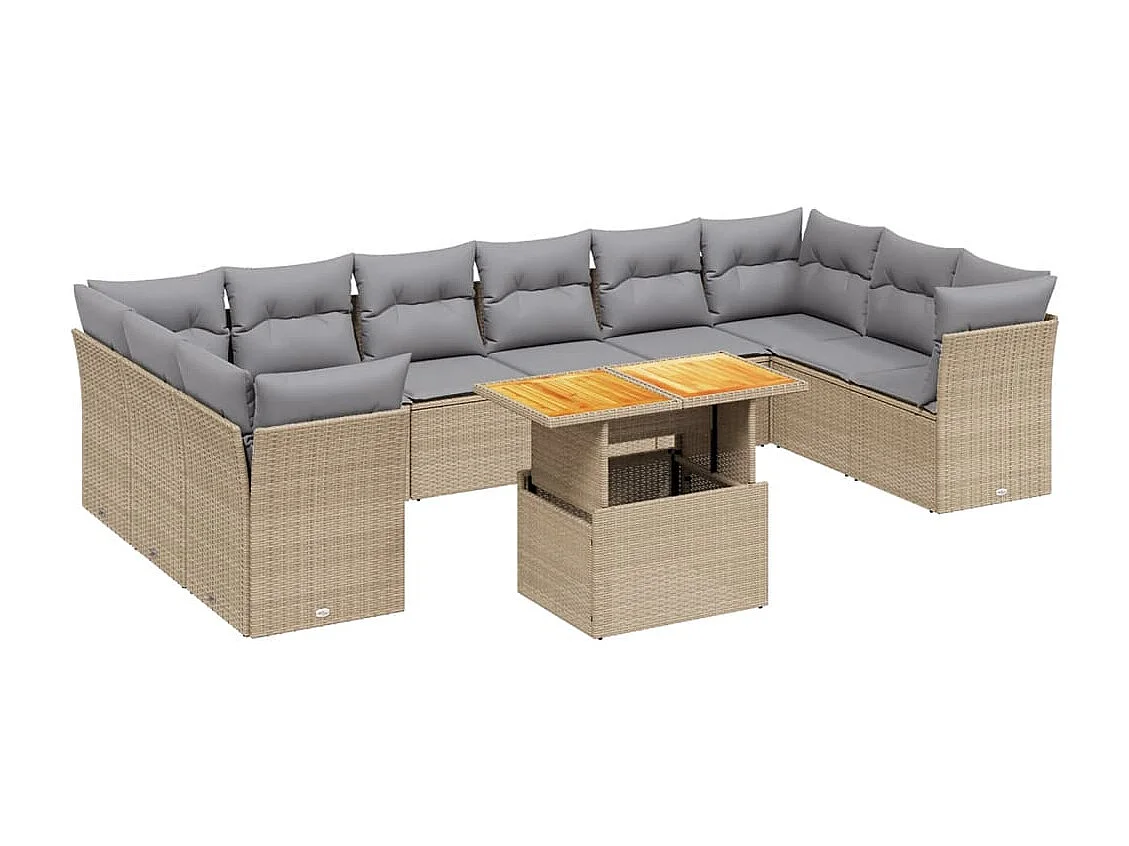 Salon de jardin 11 pcs avec coussins beige résine tressée