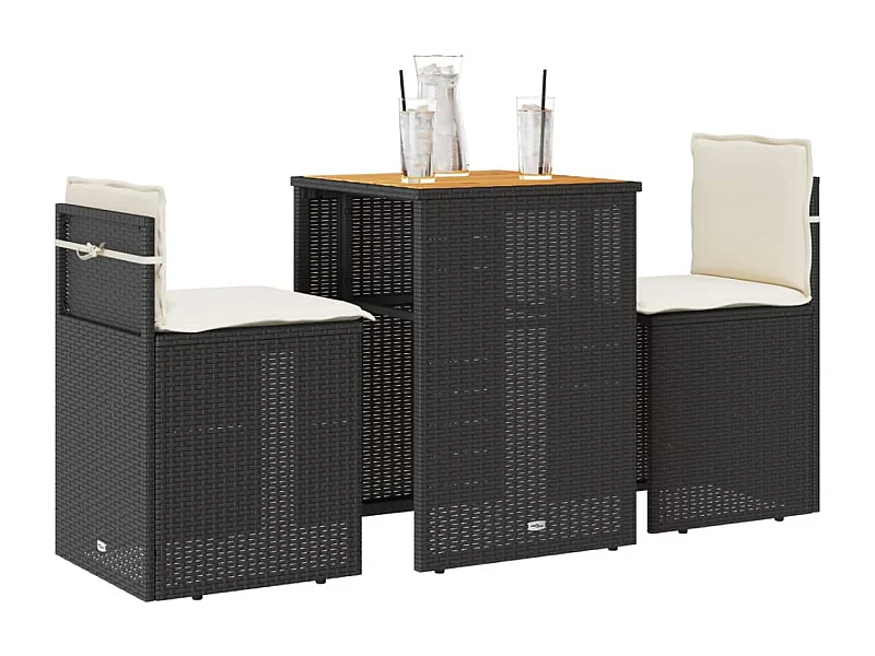 3-delige Bistroset met kussens poly rattan zwart