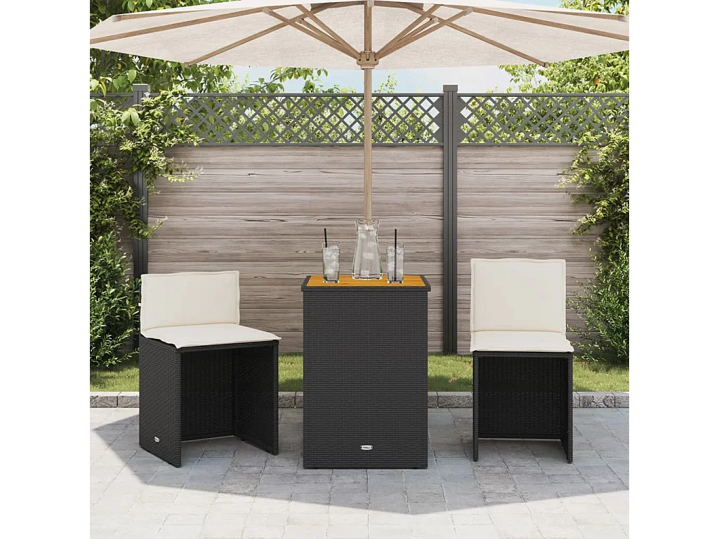 Set da Bistrò 3 pz con Cuscini Nero in Polyrattan