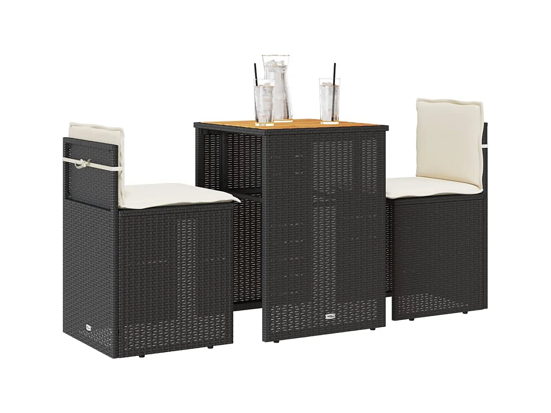 Ensemble de bistro 3 pcs avec coussins noir résine tressée