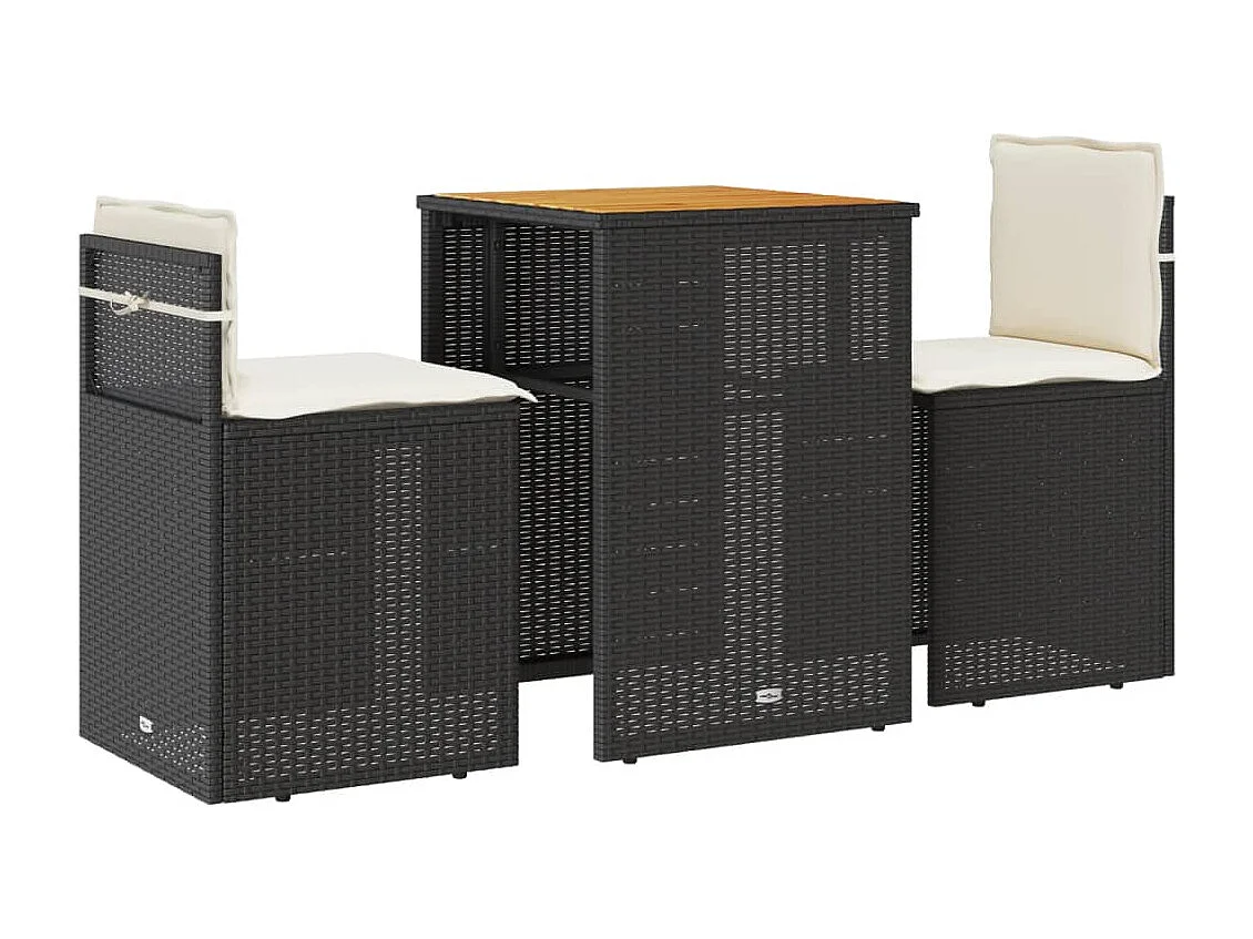 3-delige Bistroset met kussens poly rattan zwart