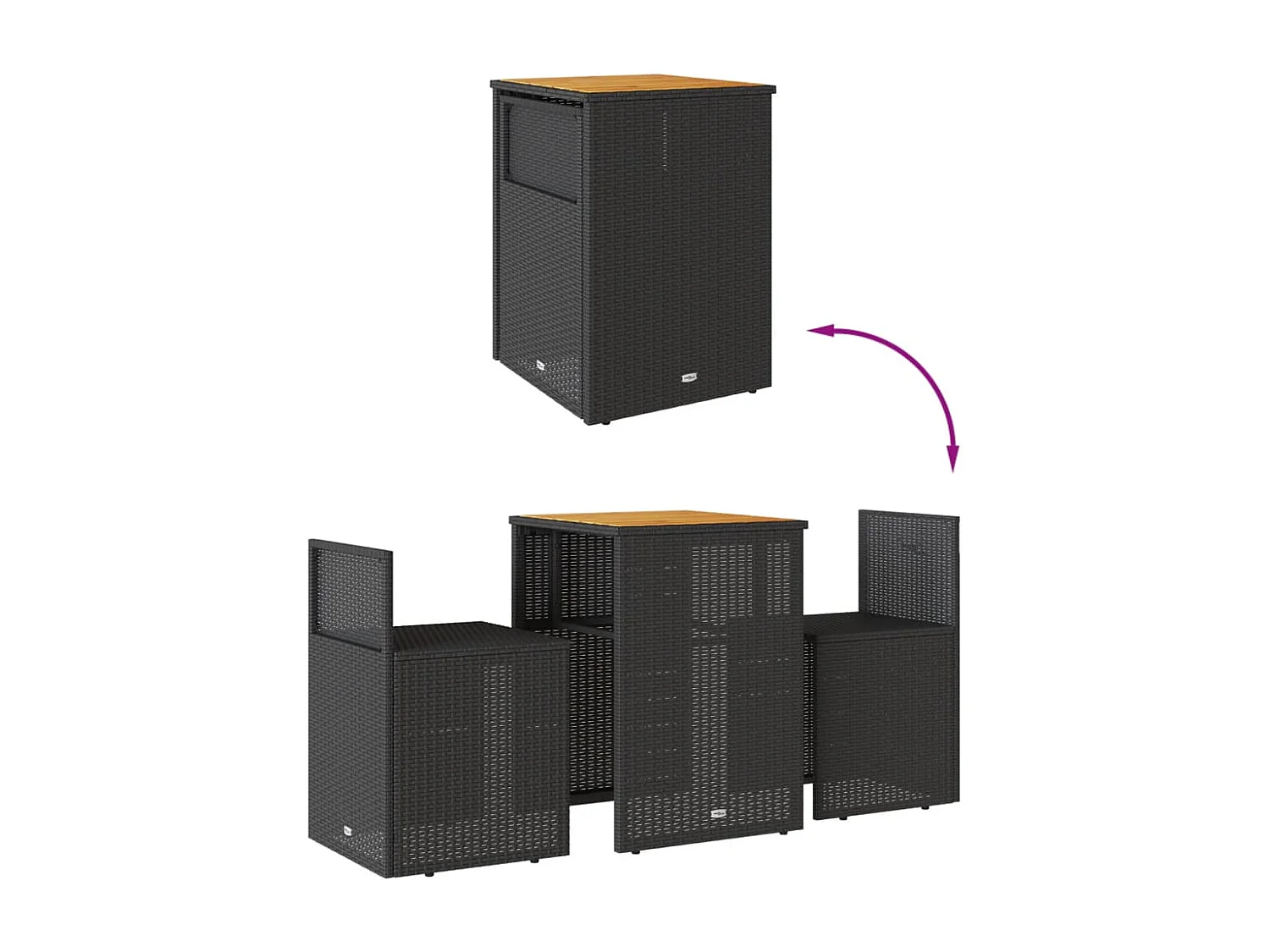 3-delige Bistroset met kussens poly rattan zwart