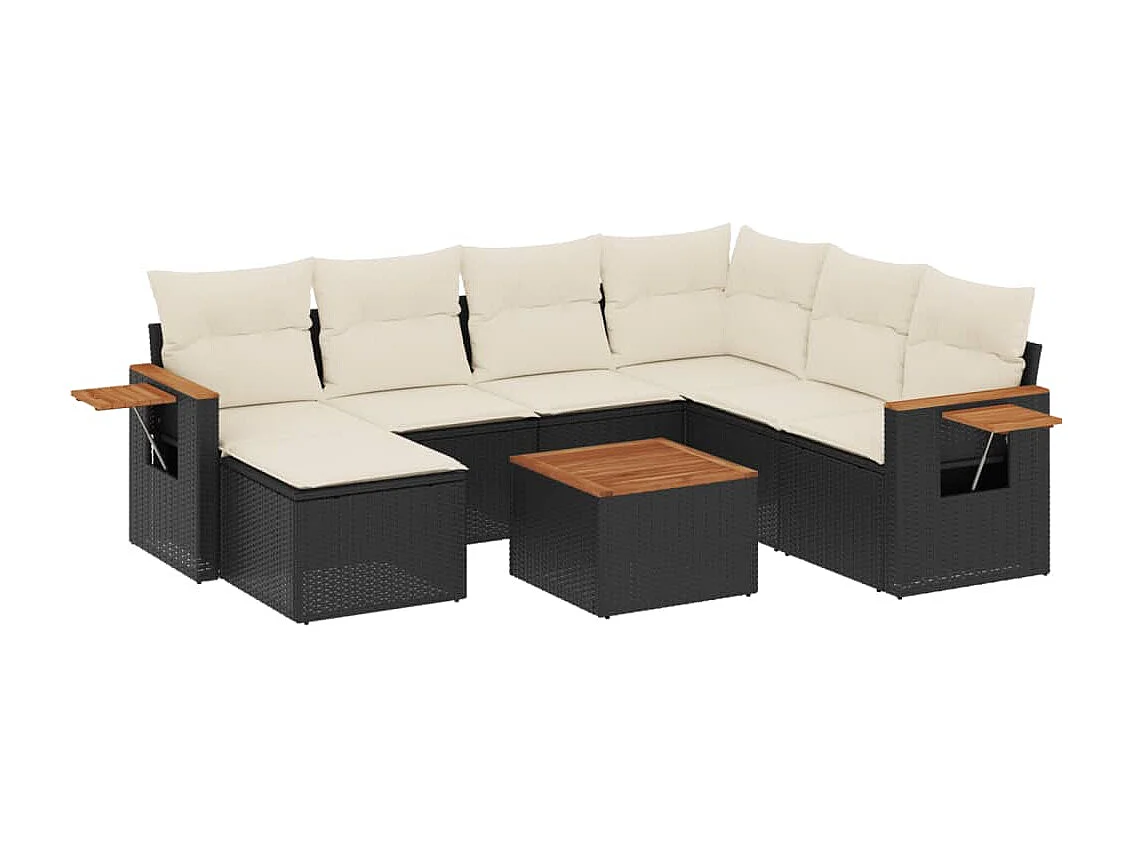 Salon de jardin 8 pcs avec coussins noir résine tressée