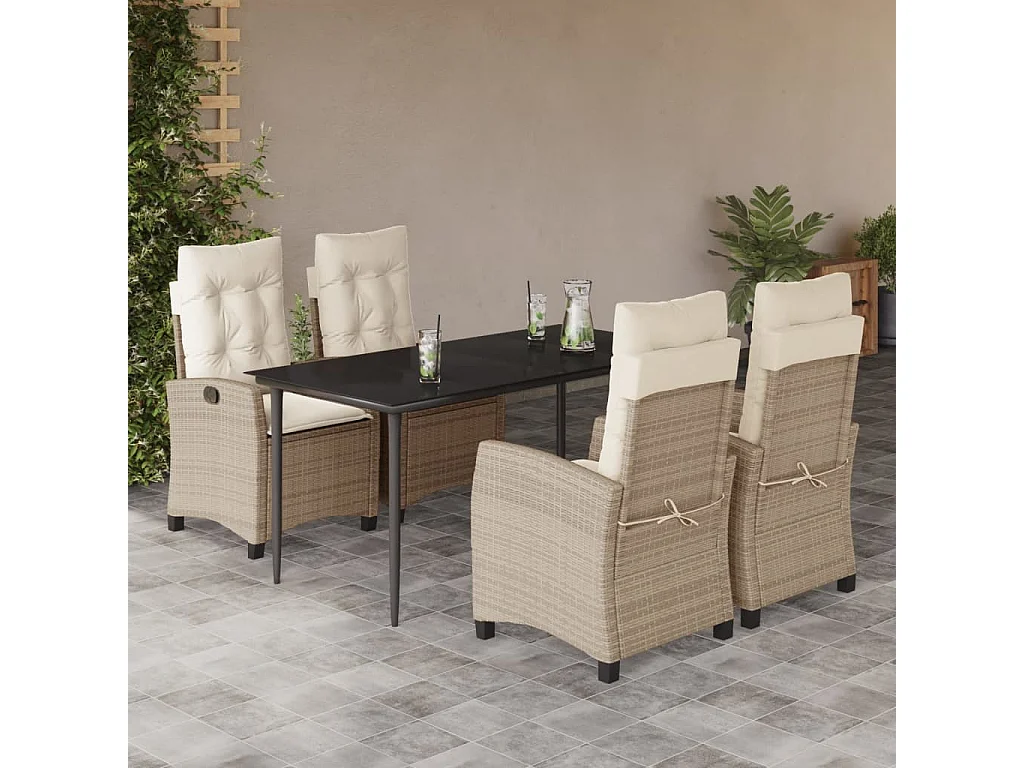 Set da Pranzo da Giardino 5 pz con Cuscini Beige in Polyrattan