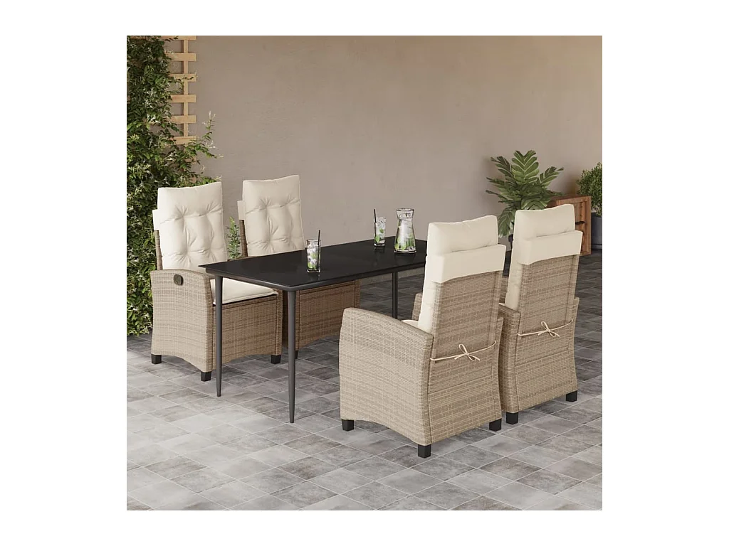 Ensemble à manger de jardin avec coussins 5pcs Beige poly rotin