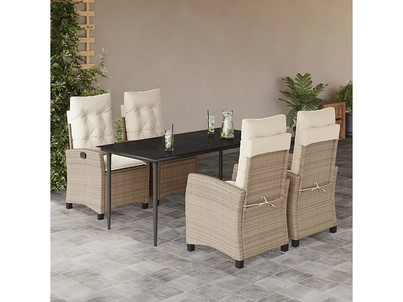Set da Pranzo da Giardino 5 pz con Cuscini Beige in Polyrattan