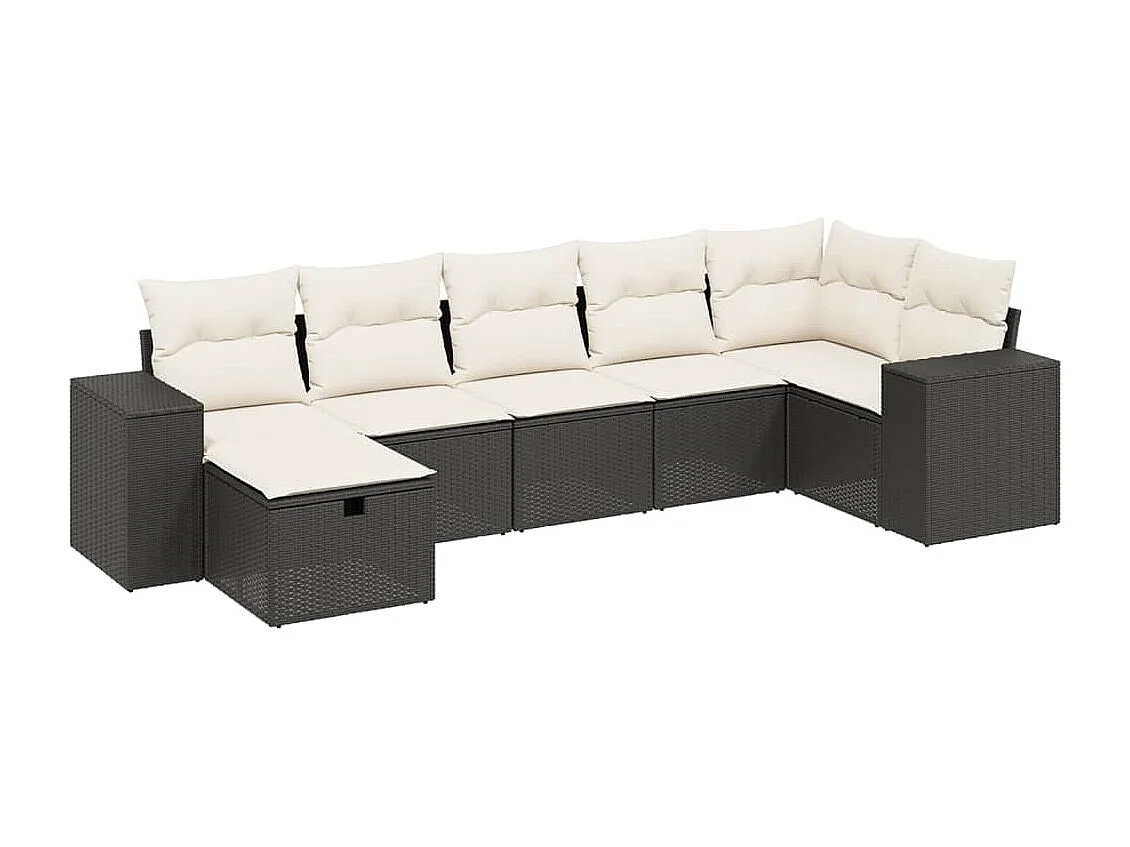 7-tlg. Garten-Sofagarnitur mit Kissen Schwarz Poly Rattan