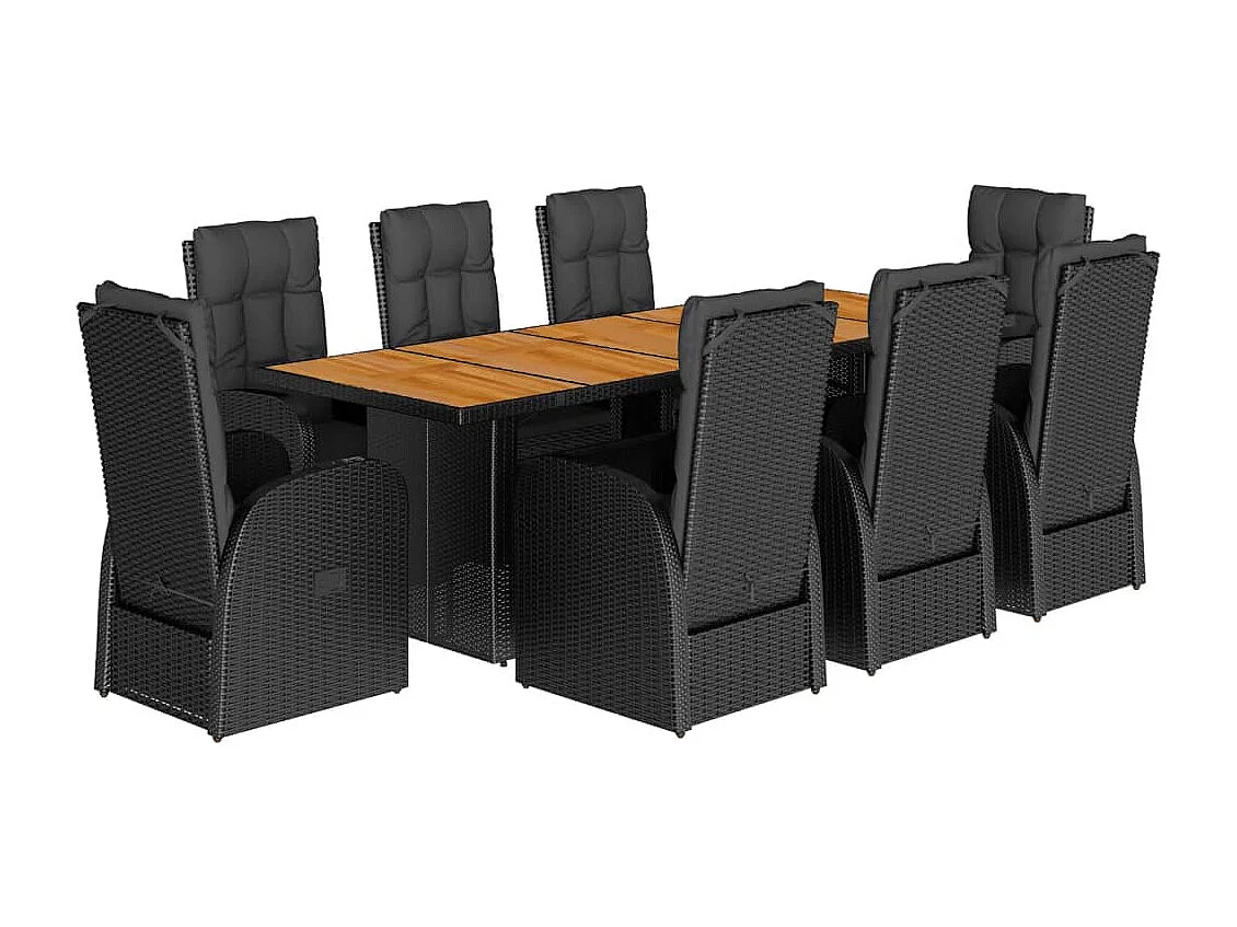 Ensemble à manger de jardin 9pcs coussins noir résine tressée