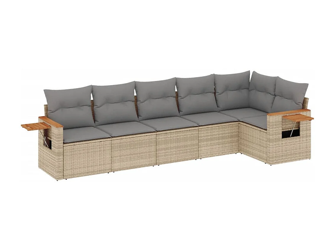 Salon de jardin avec coussins 6 pcs beige résine tressée