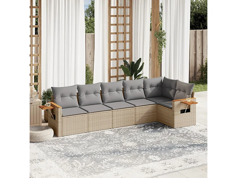 Salon de jardin avec coussins 6 pcs beige résine tressée