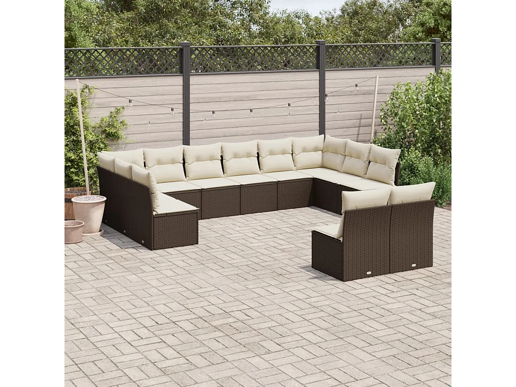 12-tlg. Garten-Sofagarnitur mit Kissen Braun Poly Rattan