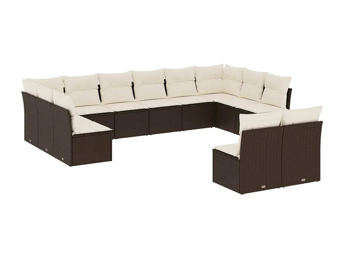 12-tlg. Garten-Sofagarnitur mit Kissen Braun Poly Rattan