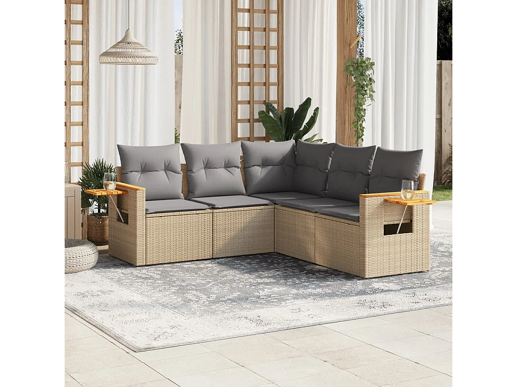 Salon de jardin avec coussins 5 pcs beige résine tressée