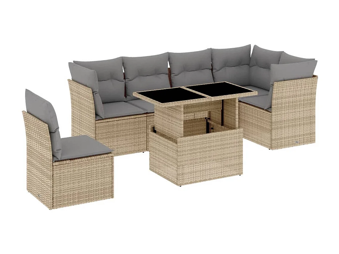 Salon de jardin avec coussins 7 pcs beige résine tressée