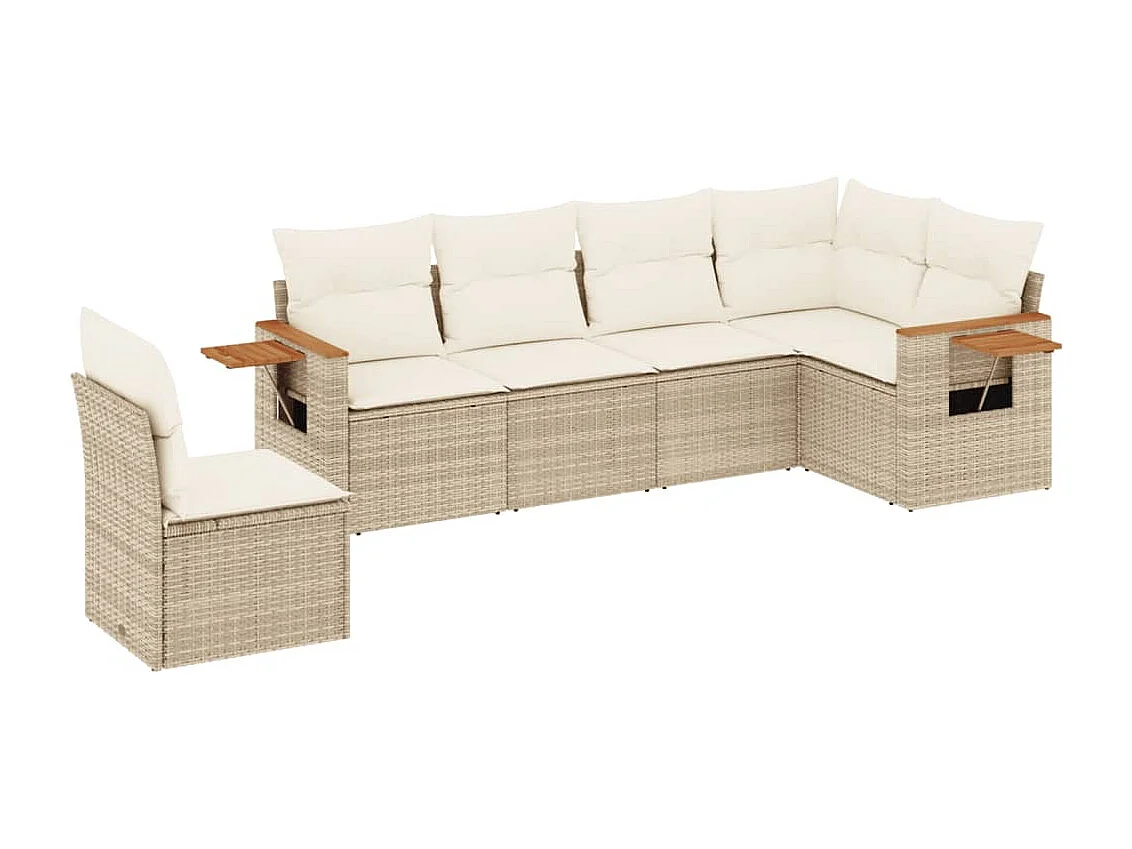 6-tlg. Garten-Sofagarnitur mit Kissen Beige Poly Rattan