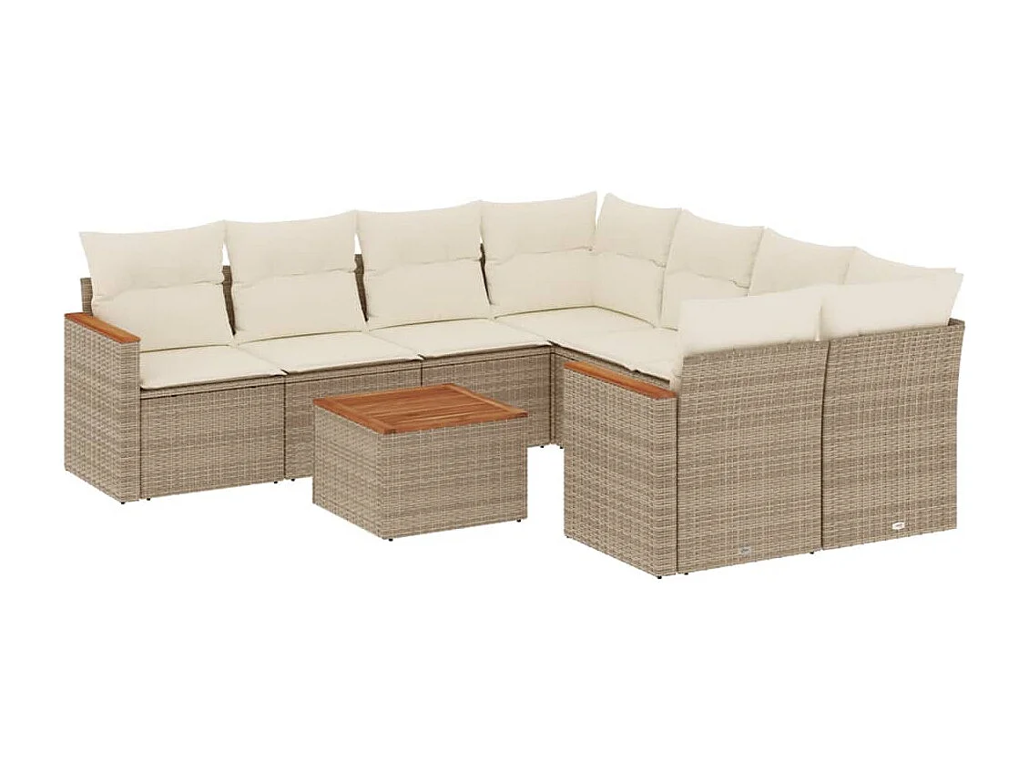 Set Divano da Giardino 9 pz con Cuscini Beige in Polyrattan