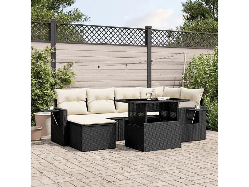 Set Divani da Giardino con Cuscini 7pz Nero Polyrattan
