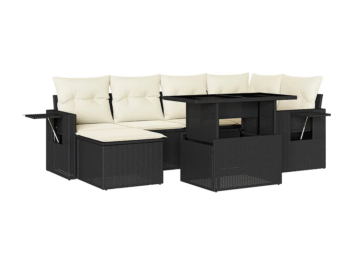 Set Divani da Giardino con Cuscini 7pz Nero Polyrattan