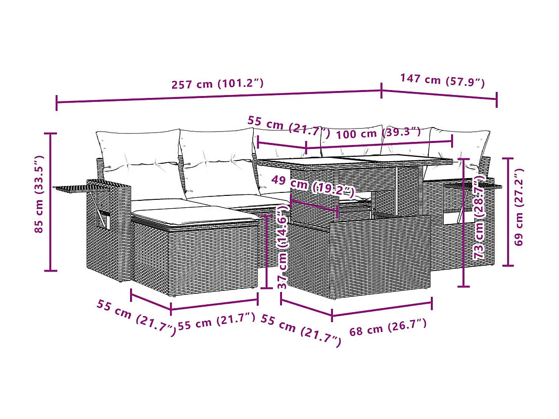 Set Divani da Giardino con Cuscini 7pz Nero Polyrattan