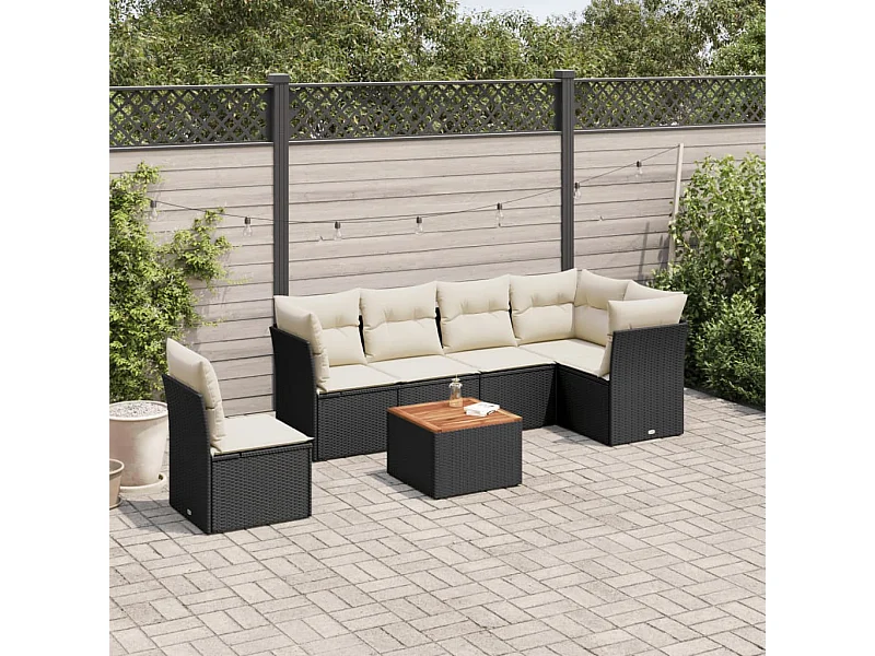 Set Divani da Giardino con Cuscini 7pz Nero Polyrattan