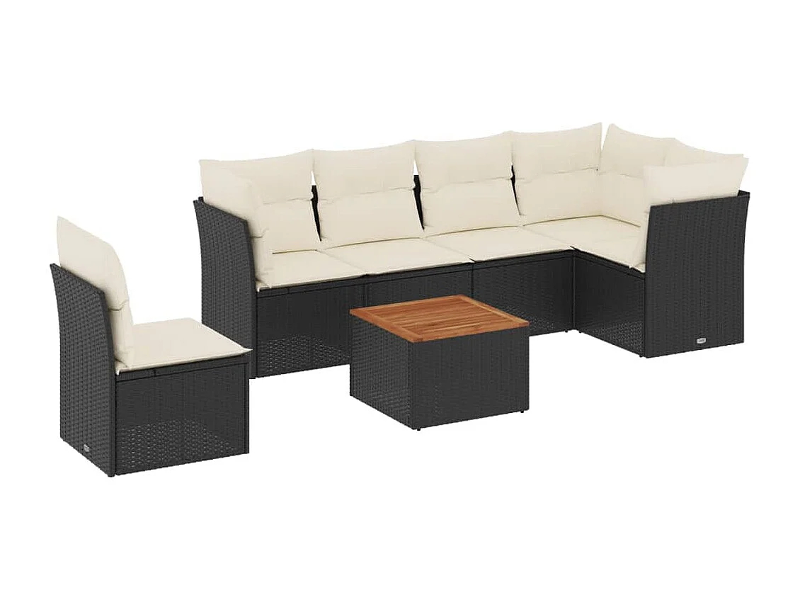 Salon de jardin 7 pcs avec coussins noir résine tressée