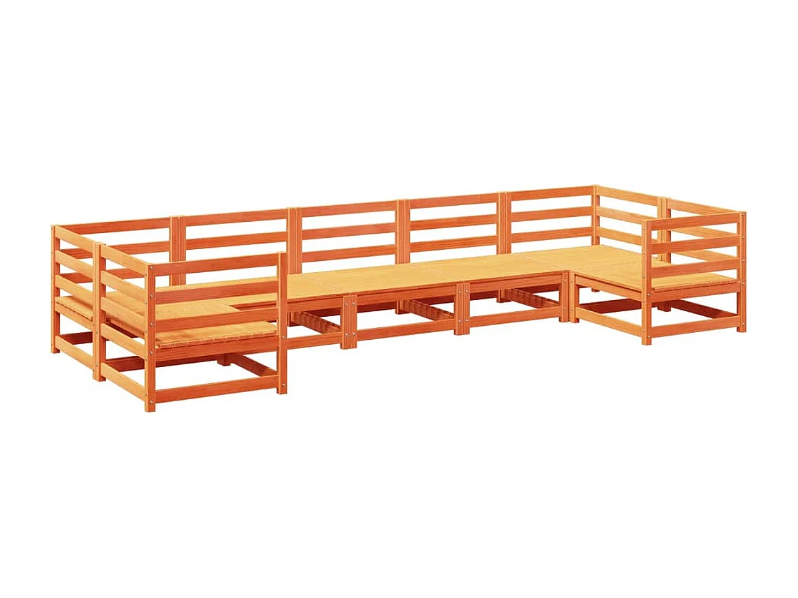 7-tlg. Garten-Sofagarnitur Wachsbraun Massivholz Kiefer