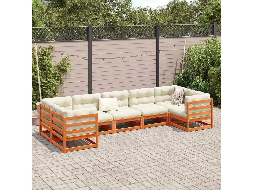 7-tlg. Garten-Sofagarnitur Wachsbraun Massivholz Kiefer