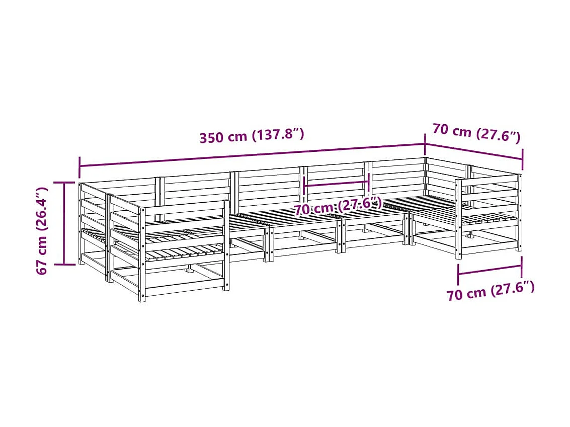 7-tlg. Garten-Sofagarnitur Wachsbraun Massivholz Kiefer