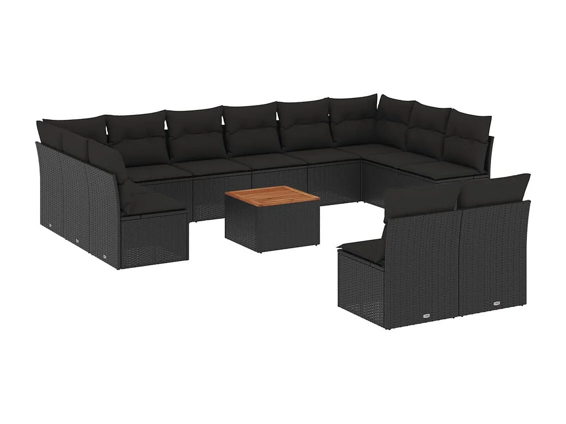 13-delige Loungeset met kussens poly rattan zwart