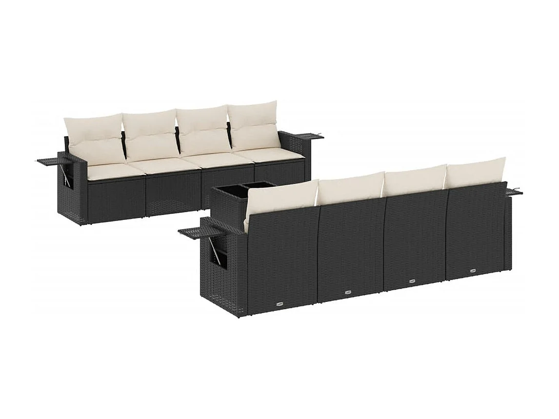 Set Divani da Giardino 9 pz con Cuscini Nero in Polyrattan