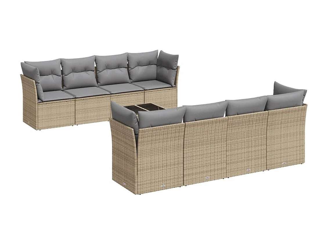 Salon de jardin avec coussins 9 pcs beige résine tressée