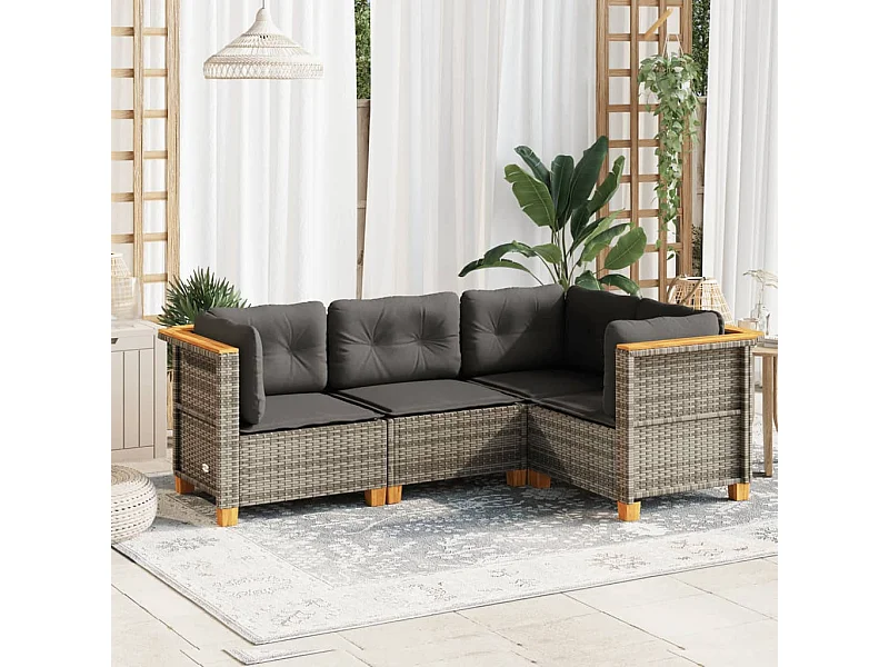 4-delige Loungeset met kussens poly rattan grijs