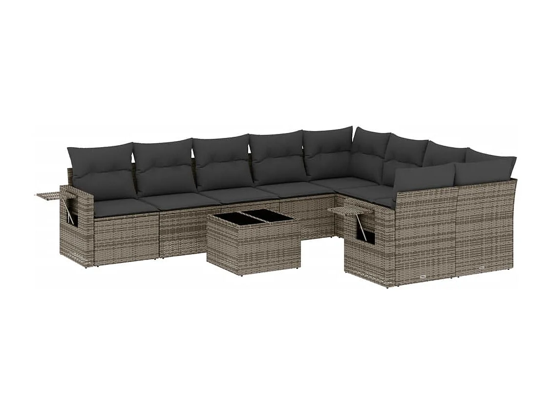 Set Divano da Giardino 10 pz con Cuscini Grigio in Polyrattan