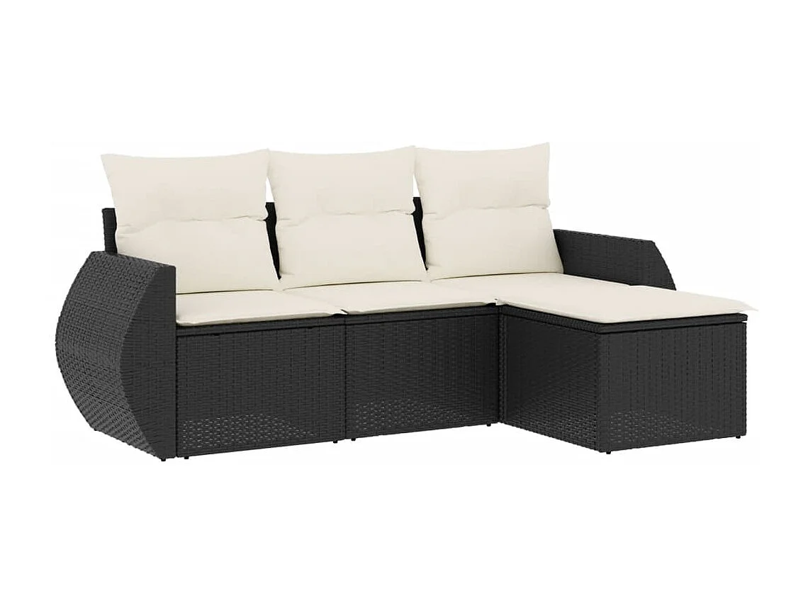 Set Divani da Giardino 4 pz con Cuscini Nero in Polyrattan
