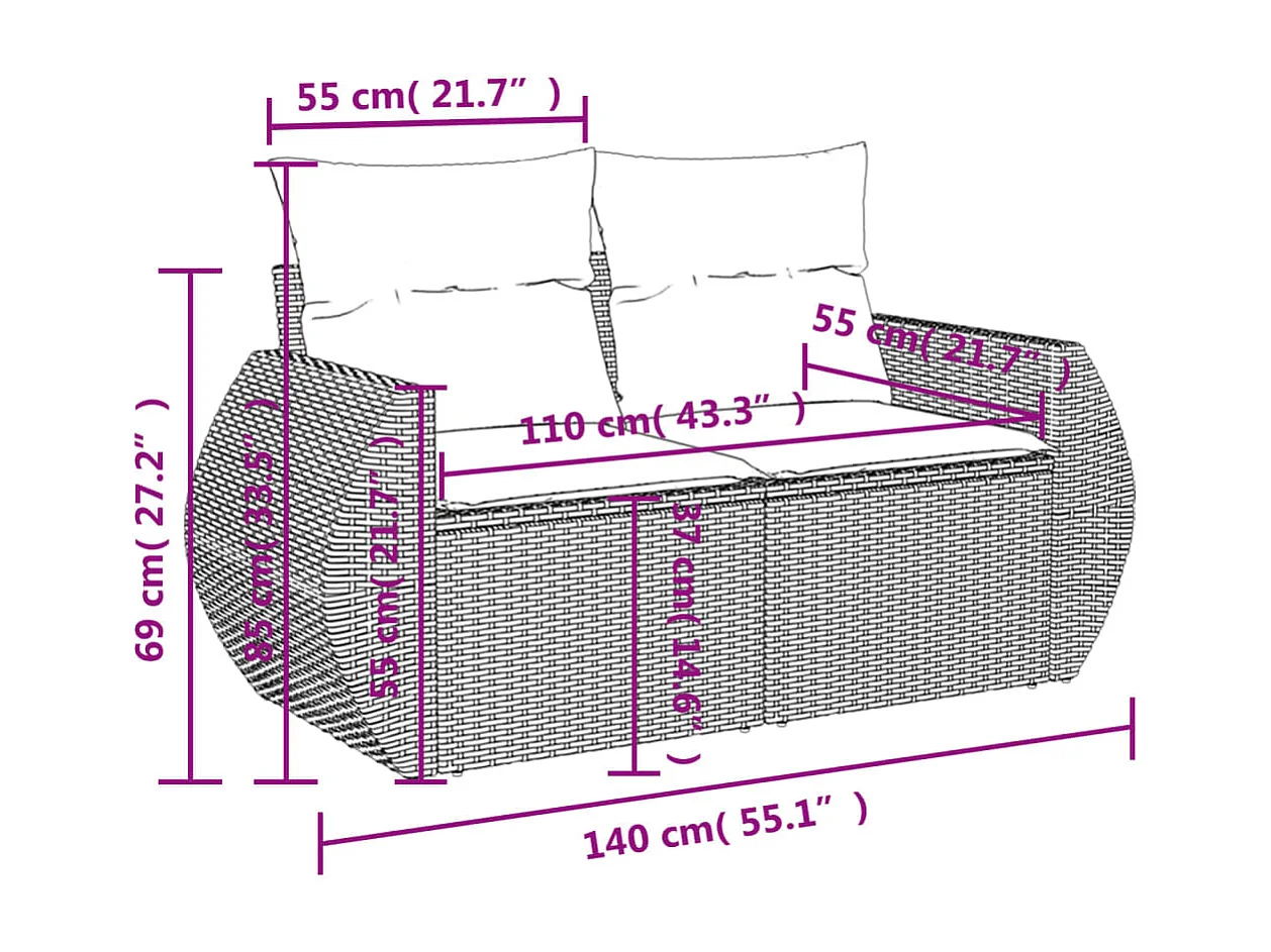 4-tlg. Garten-Sofagarnitur mit Kissen Schwarz Poly Rattan