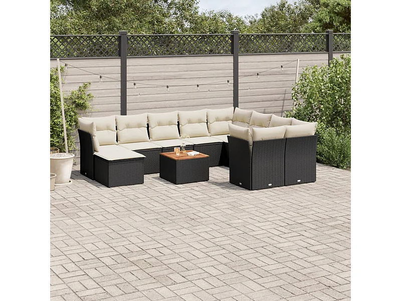 Salon de jardin 11 pcs avec coussins noir résine tressée