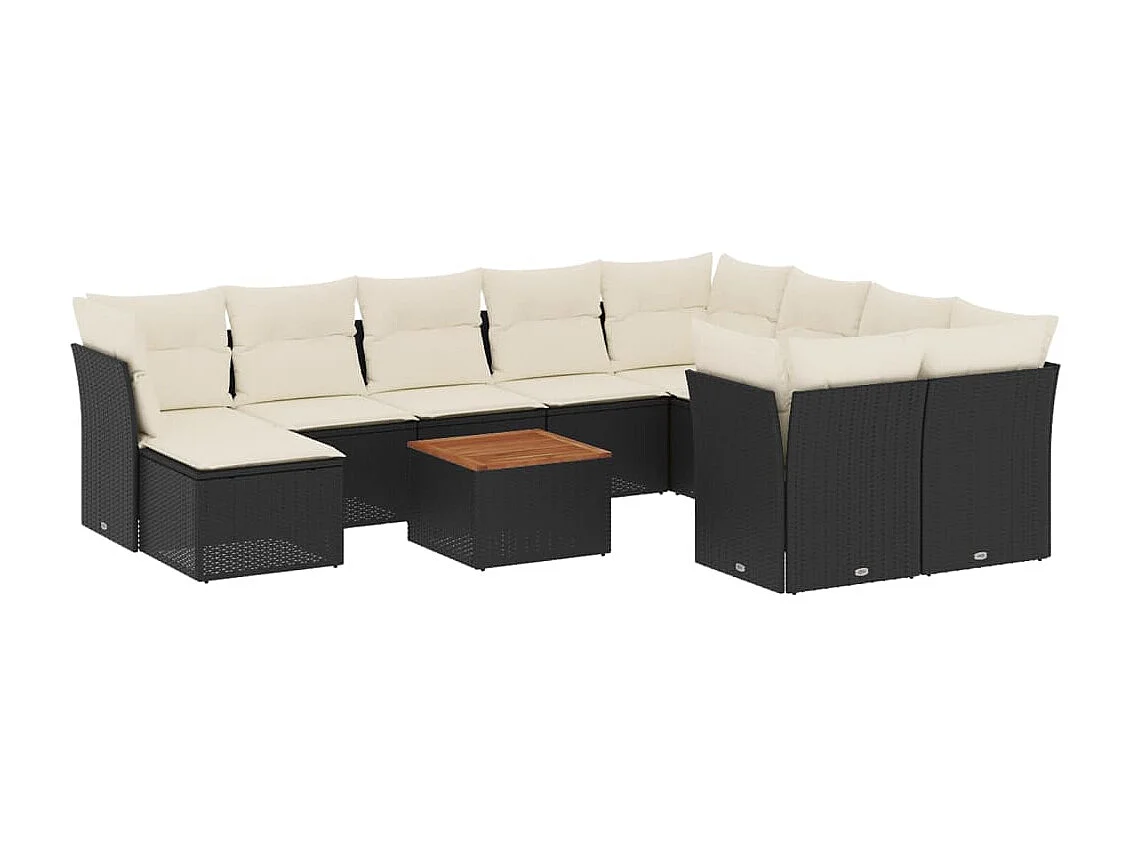 Salon de jardin 11 pcs avec coussins noir résine tressée