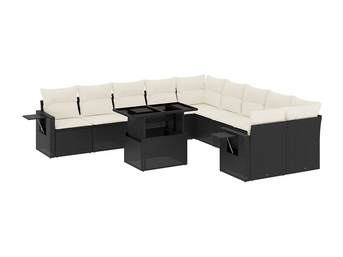 11 pcs conjunto sofás de jardim c/ almofadões vime PE preto