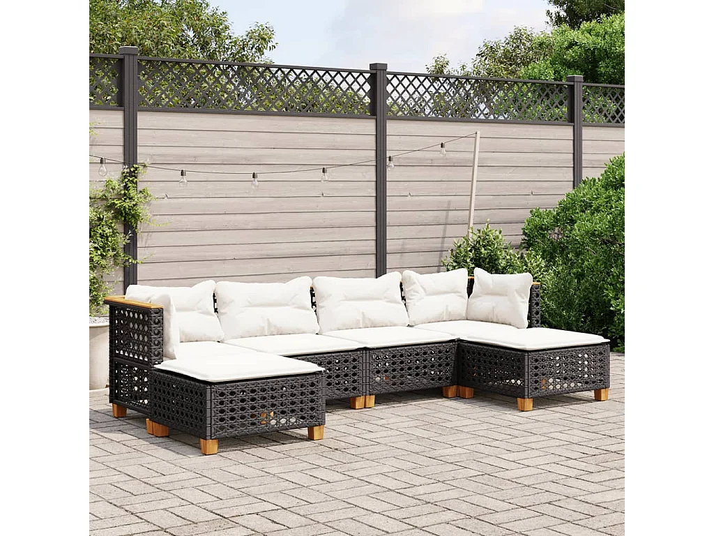 6-tlg. Garten-Sofagarnitur mit Kissen Schwarz Poly Rattan