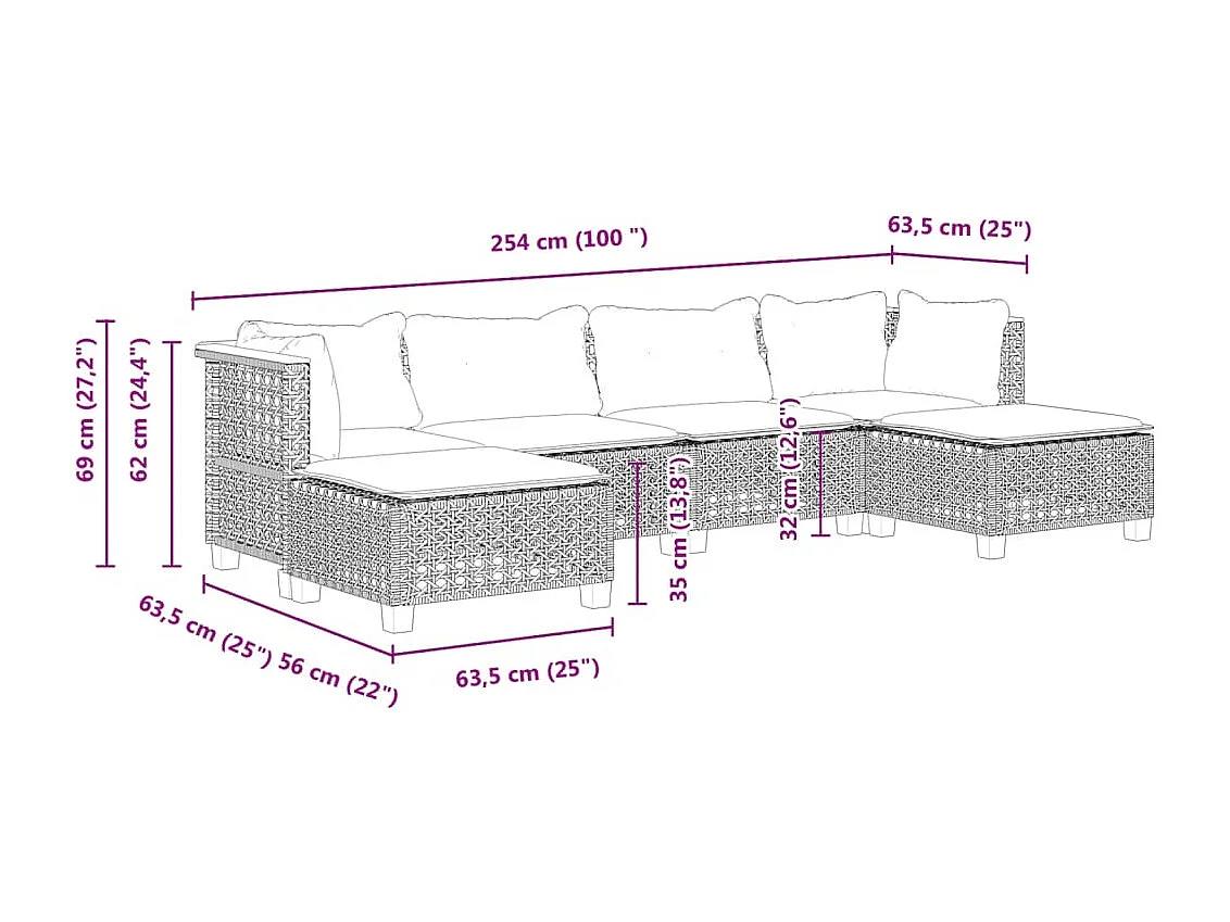 6-tlg. Garten-Sofagarnitur mit Kissen Schwarz Poly Rattan