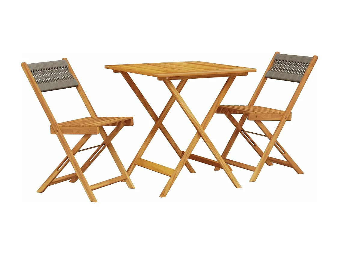 Set da Bistrot 3pz Grigio in Polipropilene e Legno Massello