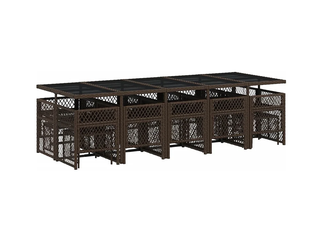 Ensemble à manger de jardin avec coussins 15 pcs marron rotin