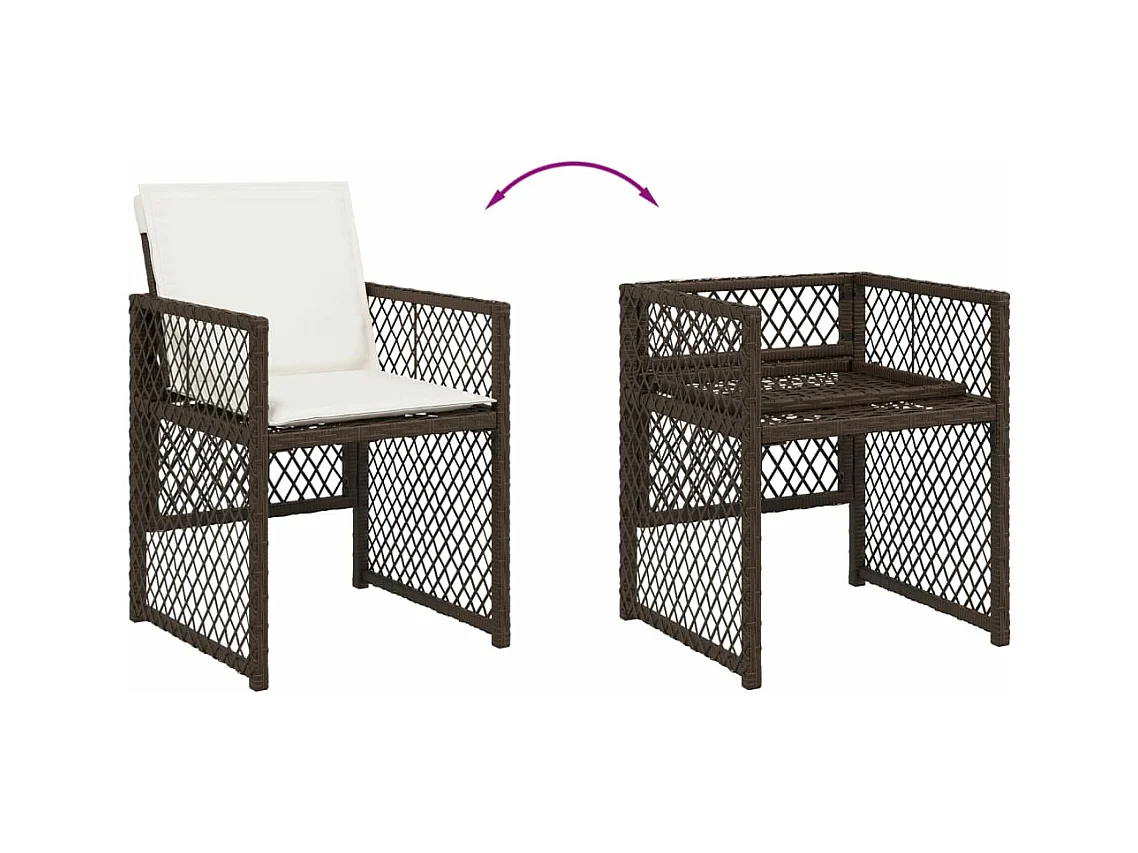 Ensemble à manger de jardin avec coussins 15 pcs marron rotin