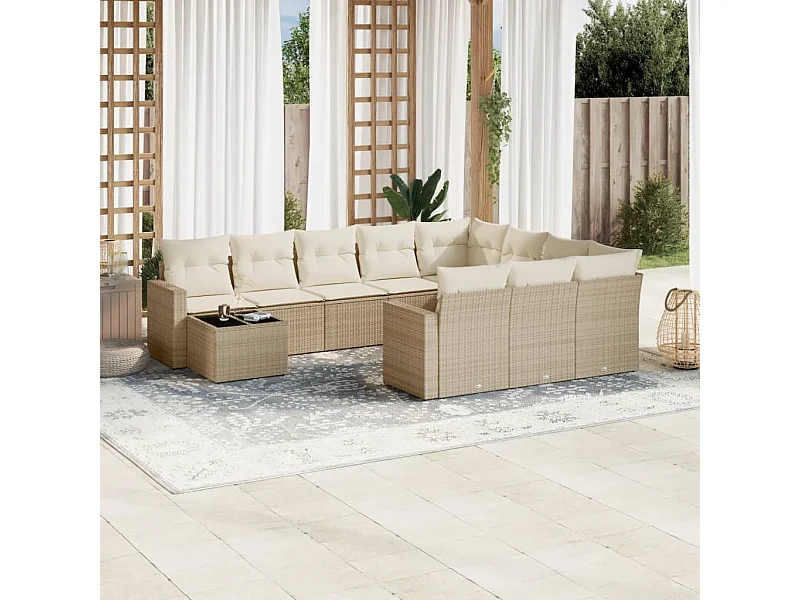 Salon de jardin 11 pcs avec coussins beige résine tressée