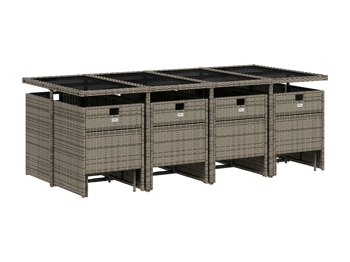 Ensemble à manger de jardin coussins 13 pcs gris résine tressée