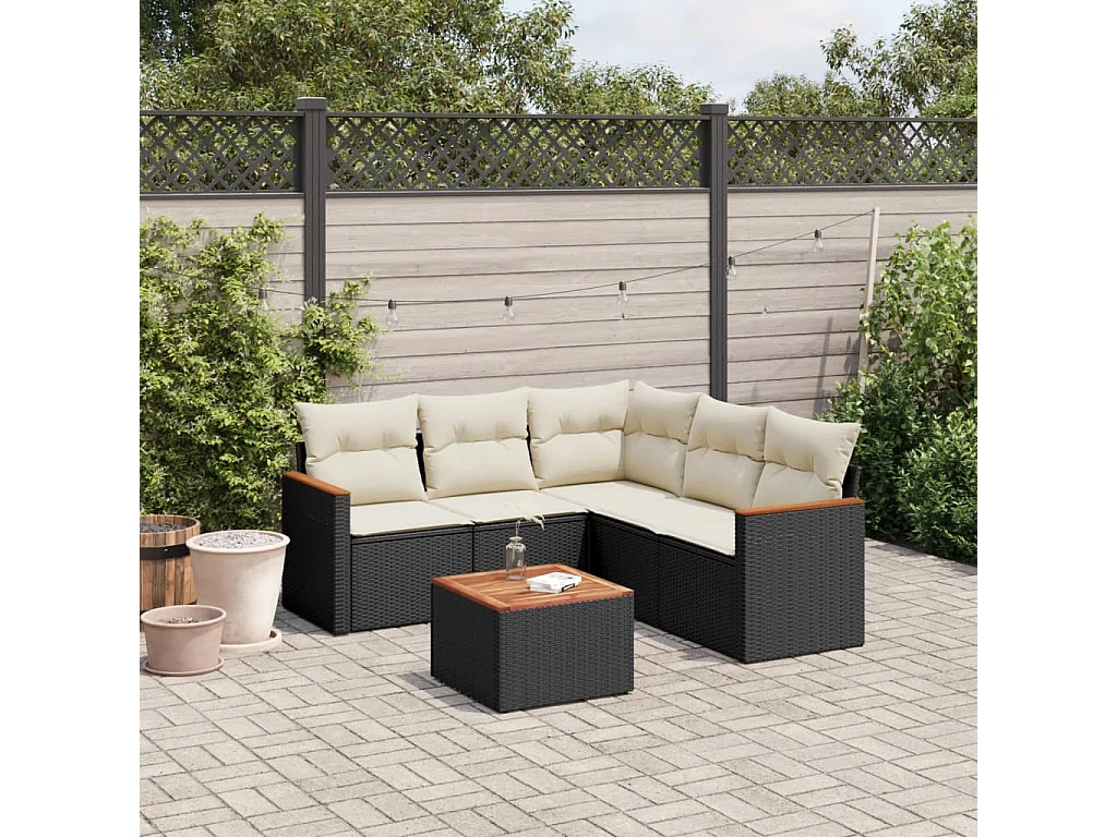 Set Divano da Giardino 6 pz con Cuscini Nero in Polyrattan