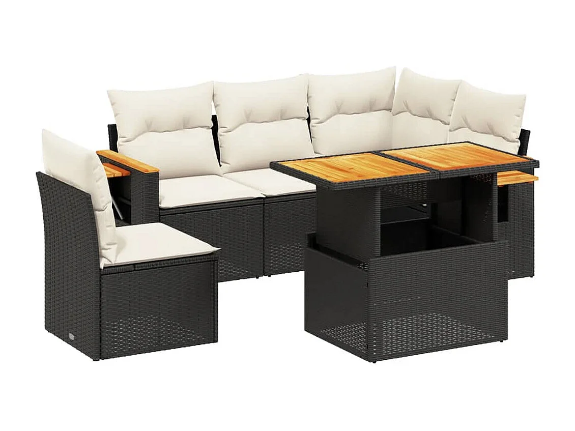 Set Divano da Giardino 6 pz con Cuscini Nero in Polyrattan