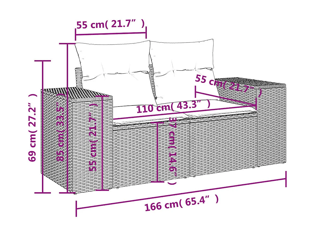 11-delige Loungeset met kussens poly rattan zwart