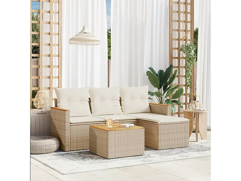 Salon de jardin avec coussins 5 pcs beige résine tressée